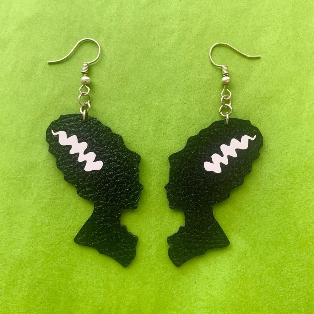 Frankenstein Bride Earrings Handmade Faux Leather